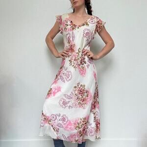 Euro vintage floral print beaded midi dress